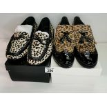 x2 pairs of animal print loafers