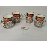 x4 Royal Crown Derby cups in Hallmarked Silver (London) holders