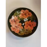 Moorcroft Green Bowl decorated with Hibiscus