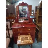 Mahogany dressing table W91cm x H165cm with mirror with inlaid cutlery case