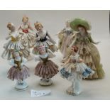 8 x Miniature Dresden lady figures