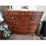 Antique bow fronted mahogany 4 height chest with bracket feet