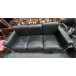 Corbusier style Retro black leather and chrome frame 3 seater sofa