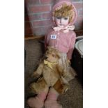 Antique German Porcelain doll Head ok fingers (A/F) Plus Teddy Bear ( possibly Simon and Halbig