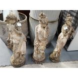 3 x Stone effect Lady garden figures