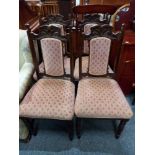 x4 Antique Oak dining chairs with pink velvet seats