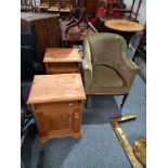 x2 pine bedside cabinets plus green bedroom chair