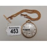 Gold plated OMEGA pocket watch with 9ct gold chain