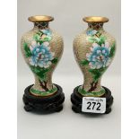 x2 Cloisonné vases on stands