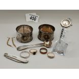 Miscellaneous gold and silver items including rings, napkin rings etc