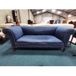 Antique Chesterfield style drop end blue sofa on casters