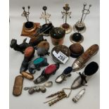 Collection of antique hat pin stands and pin cushions etc
