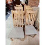 Set of 6 light oak high backed dining chairs