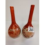A pair of Chinese flower vases with character marks on the bottom -