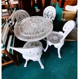 Cast alloy garden table and 4 chairs (white)