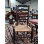 Antique oak Welsh ladder back armchair