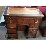 Ladies Pedestal desk with tan leather top and key