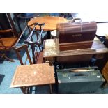 Misc items including Singer Sewing Machine inc table, vintage suite case, trunk, towel rails etc etc