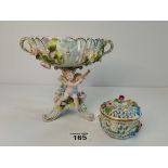 Sitzendorf Centre fruit bowl (small) plus Dresden trinket box