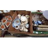 2 x boxes misc. items incl Bush radio, Royal Doulton tea set, table lamp, Wedgwood etc