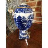 A Spode blue and white tea urn ( d/d lid )