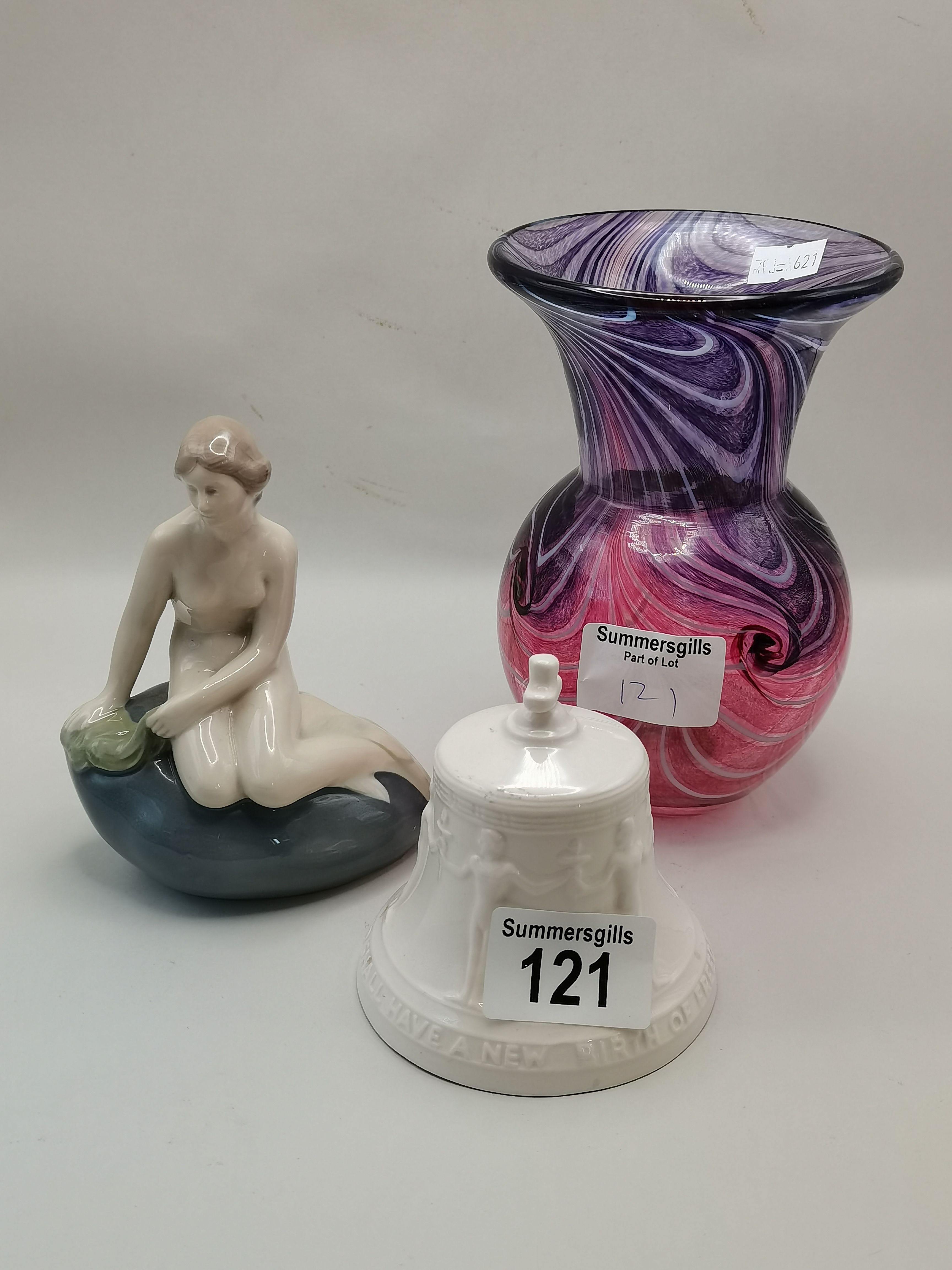 Copenhagen Figure 'The Little Mermaid' no 12516, A David Wallace Red Vase H16cm plus Goebel Bell
