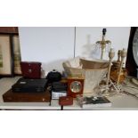 A Collection of items to include 4 Lamps with Shades, Cameras, Sat Nav etc