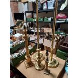 2 x Brass standard lamp bases and 3 x brass table lamp bases