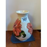 Moorcroft Cream Vase decorated with Hibiscus pattern