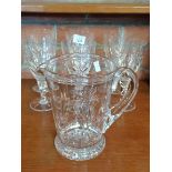Cut glass water jug and 6 glasses