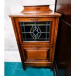 Edwardian inlaid music cabinet with stained glass