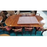 Mahogany extending dining table (one leaf) with chairs