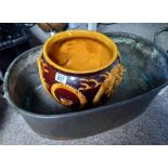 A Large Copper Bath and an Autumnal Coloured Bretby style Dragon Jardiniere
