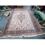 Large Royal Keshan 100% wool rug in blue and pink