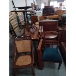 Misc furniture including x5 tables, x2 chairs and tray on stand