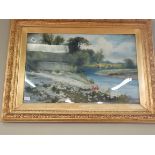 Large oil painting of Cows in lake by N Craven 1901