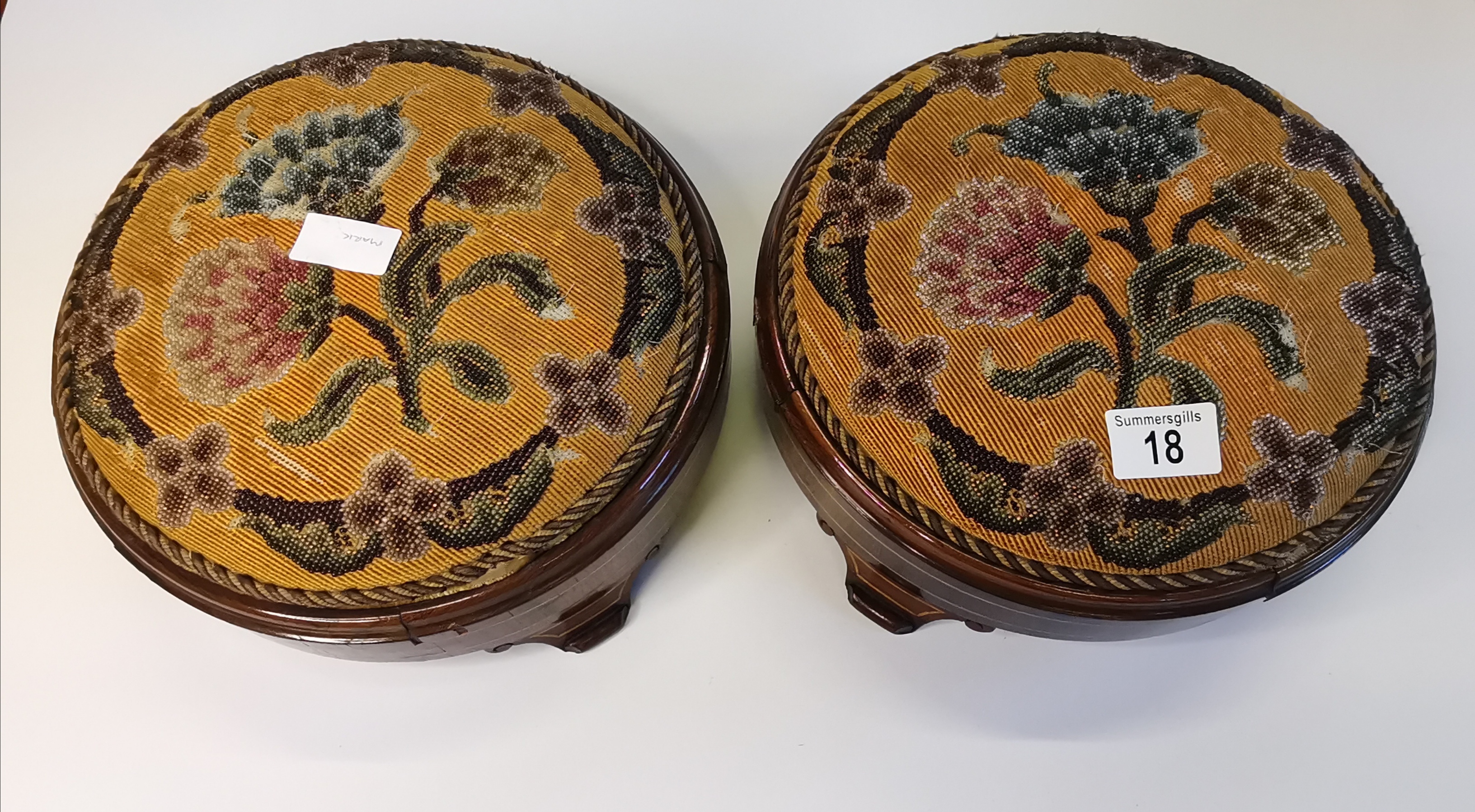 x2 Antique Embroidered footstools - Image 2 of 2