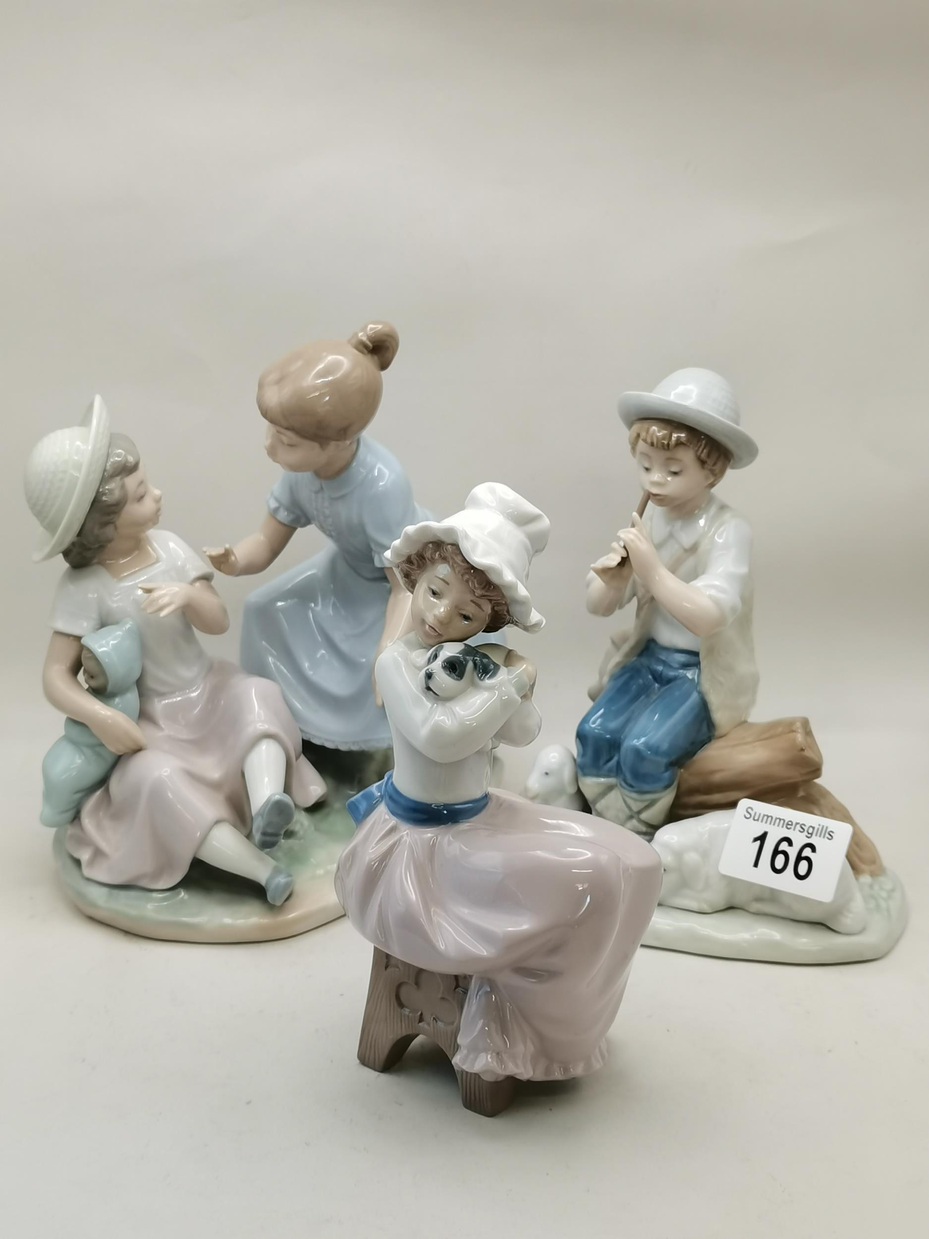 X3 Nao figurines - Boy Playing Flute, a Big Hug and girls playing with Doll