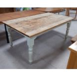 Large pine kitchen table with painted legs