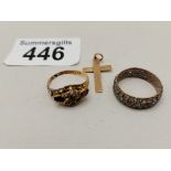 x2 9ct gold rings and a gold cross