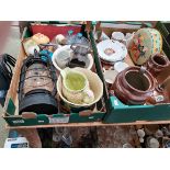2 Boxes of Ceramics and Glassware and a Miners Type Lamp
