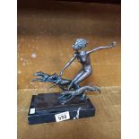 Female nude with dogs bronze signed Lorenzl (not authenticated)