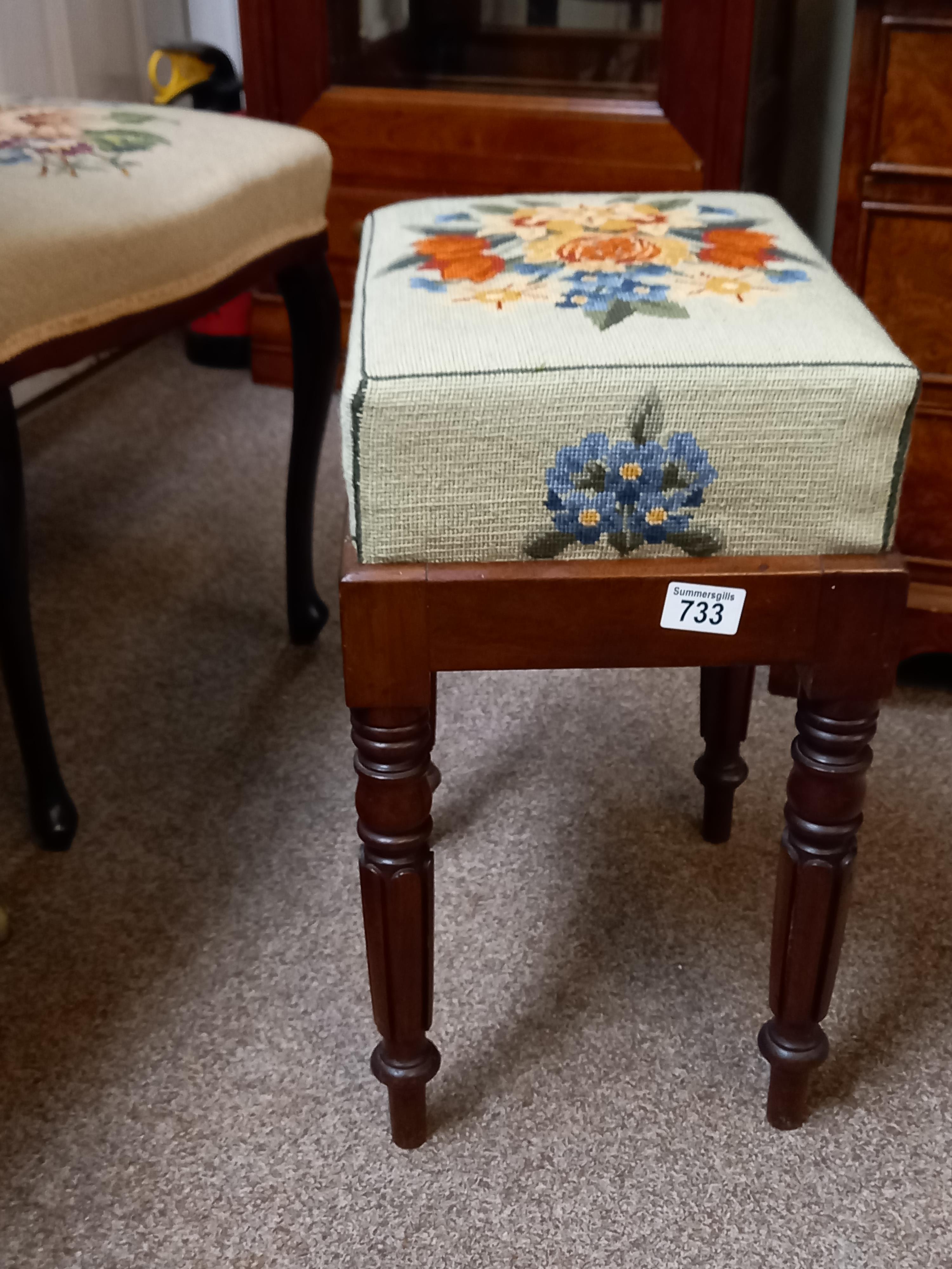 Small Victorian mahogany stool with tapestry top