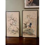 A pair of Chinese silk watercolour paintings of bi