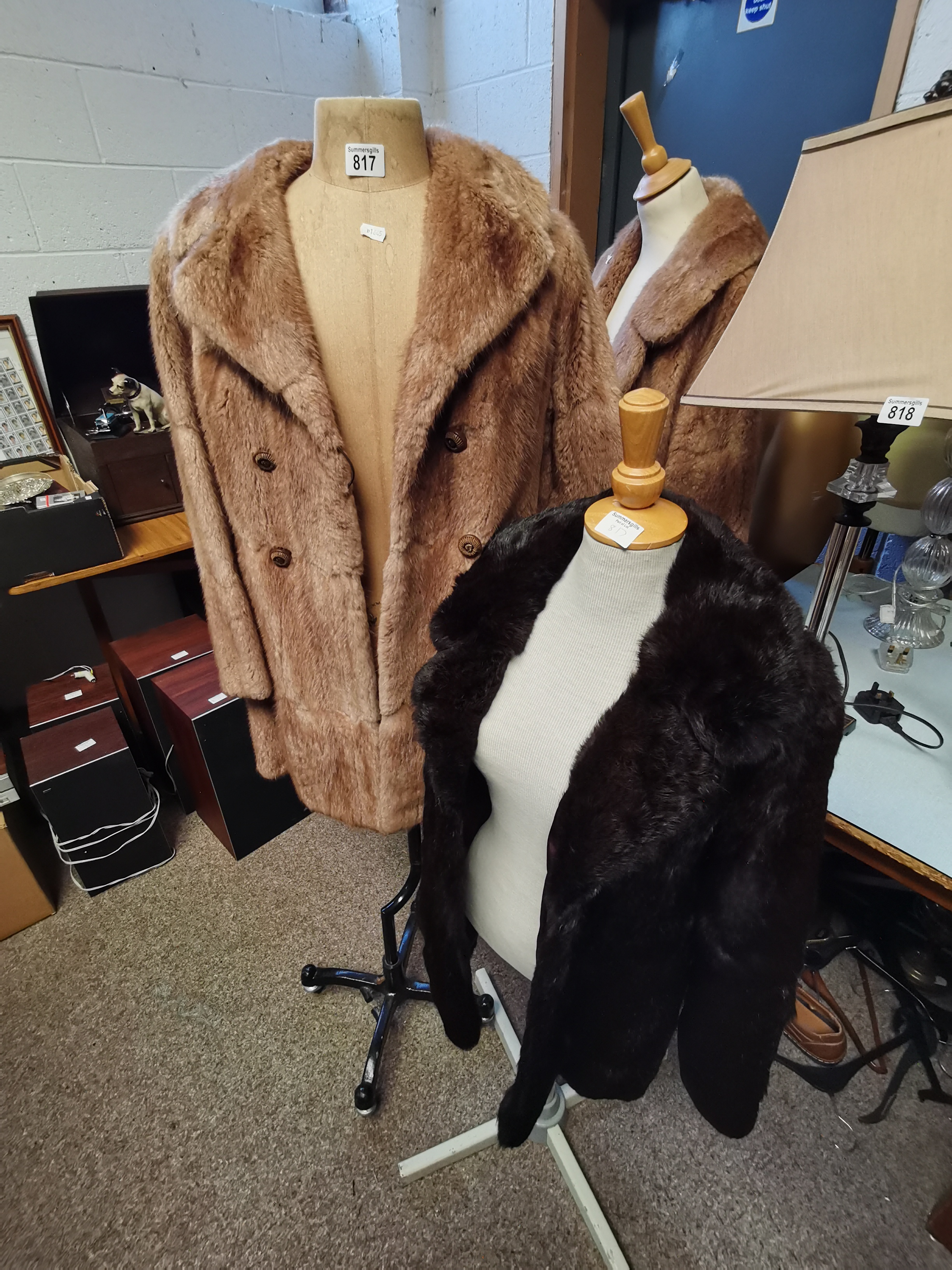 Dark brown fur coat (labelled Rodgers plus 1 x lighter brown fur coats all ladies size 14