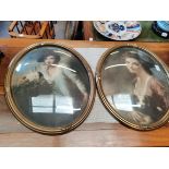 x2 Antique Bubble Convex glass portrait of boy and girl