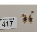 9ct Gold earrings with Amethyst