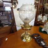 Brass Oil lamp with etched glass shade