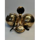2 x brass lamps and antique Astral telephone
