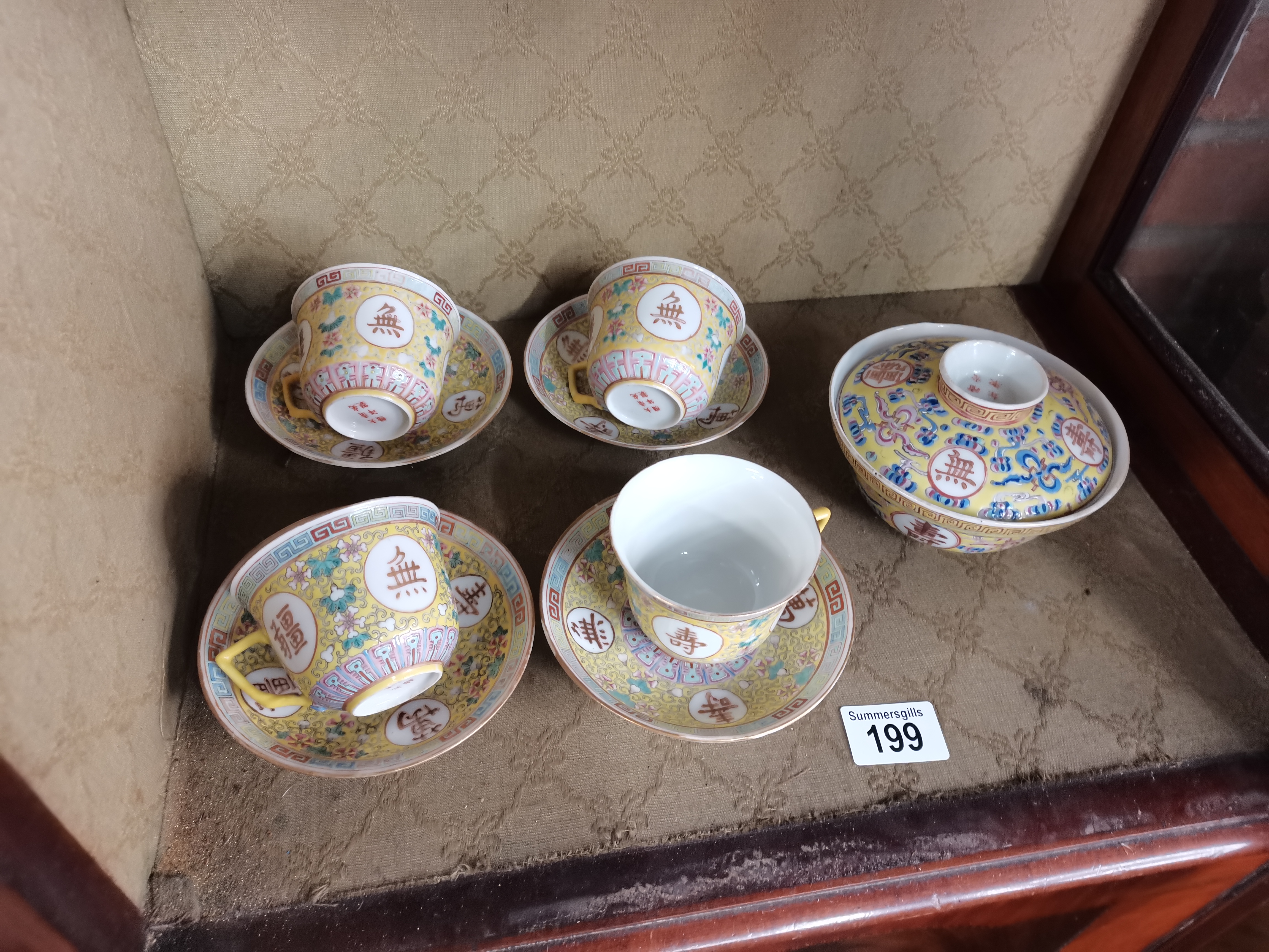 15 pce Chinese highly decorated tea set with 3 cha - Image 5 of 18